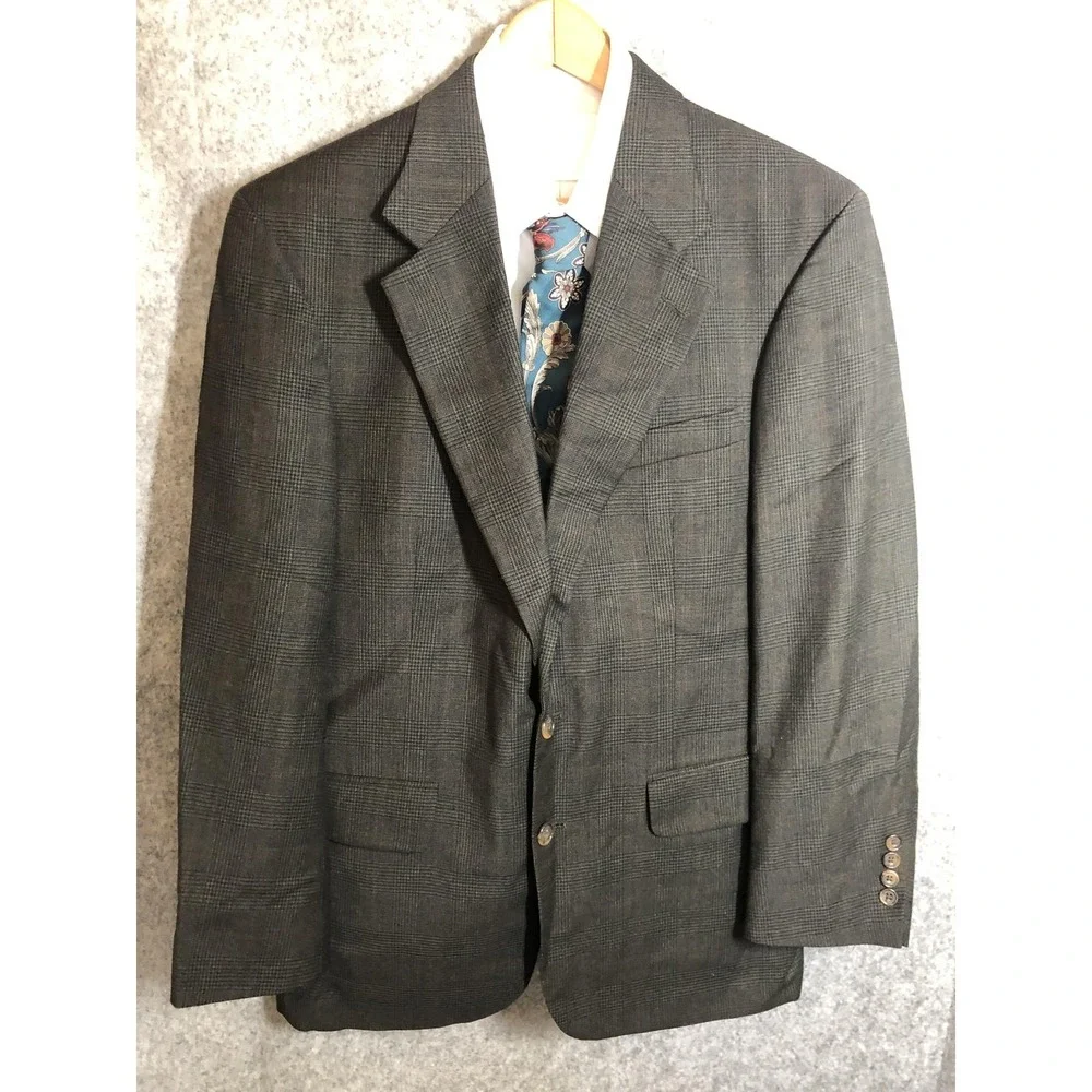 Oscar De‎ La Renta Signature Sport Coat Mens 44R Gray Wool Plaid Jacket Classic